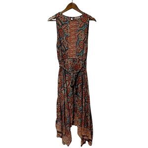 NWT Floral Shark Bite Hem Tank Dress with Waist Belt Tie Large Summer
